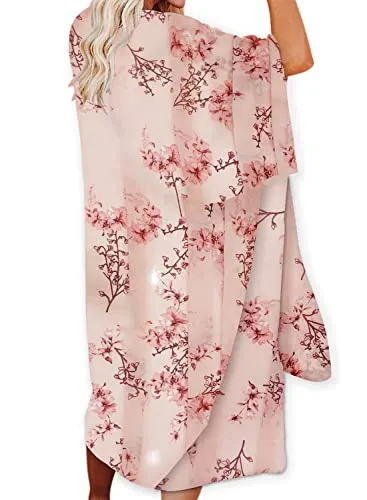 Jayscreate Women's Chiffon Kimono Cardigan Lightweight Batwing Summer Casual Sheer Swimsuit Up for Women Coverup Tops