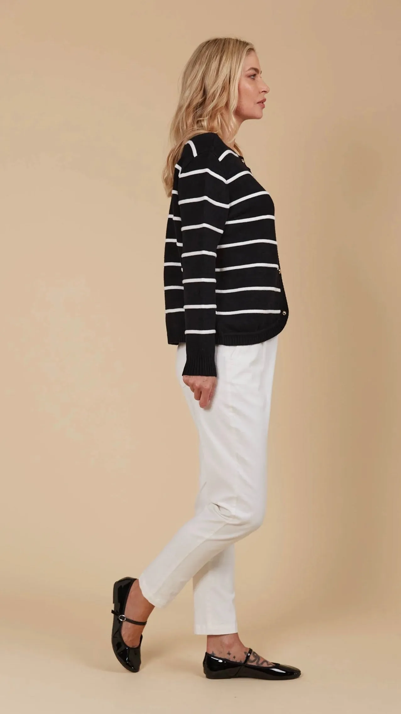 Juno Stripe Jumper Cardigan Onyx