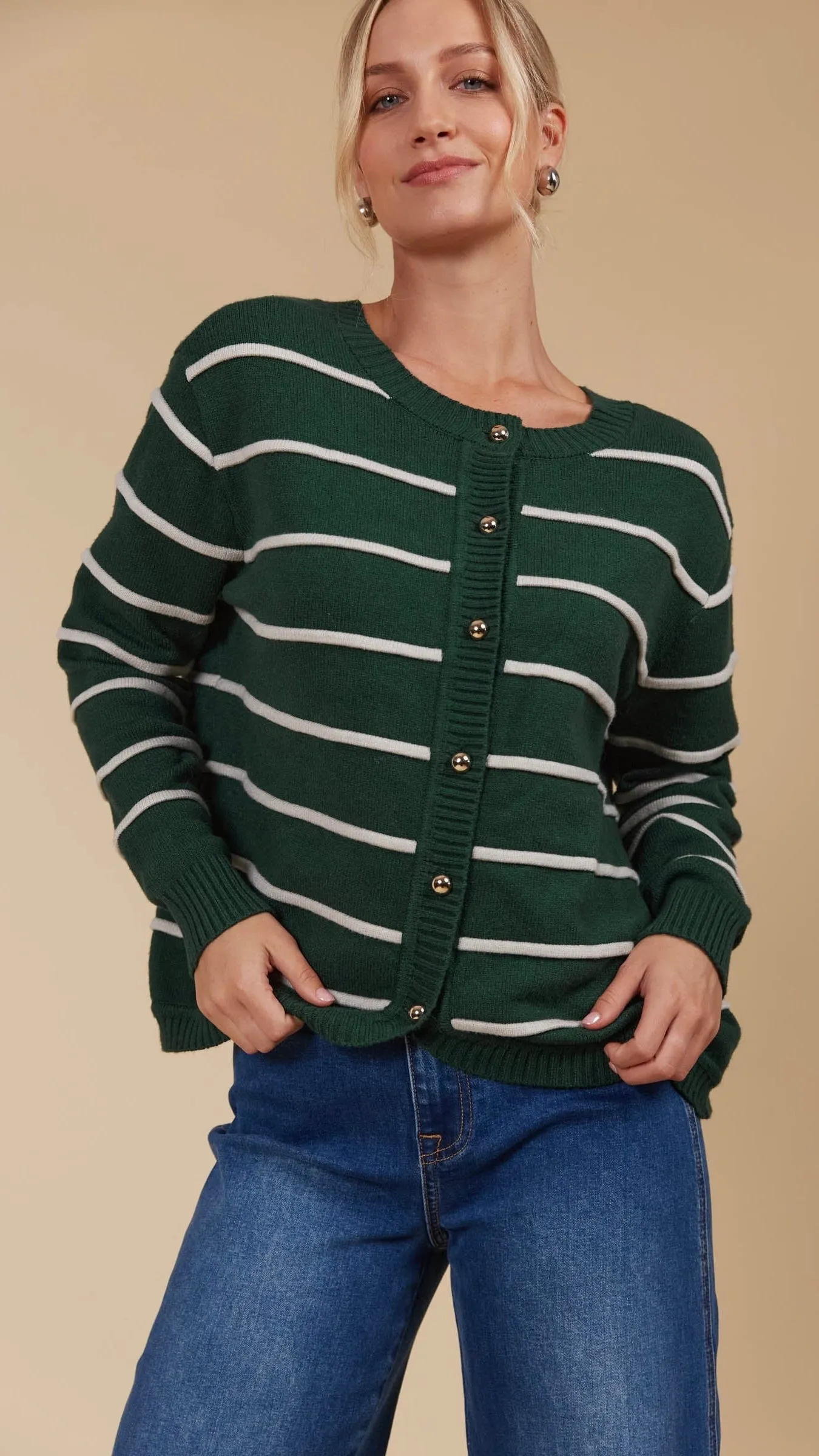 Juno Stripe Jumper Cardigan Pine