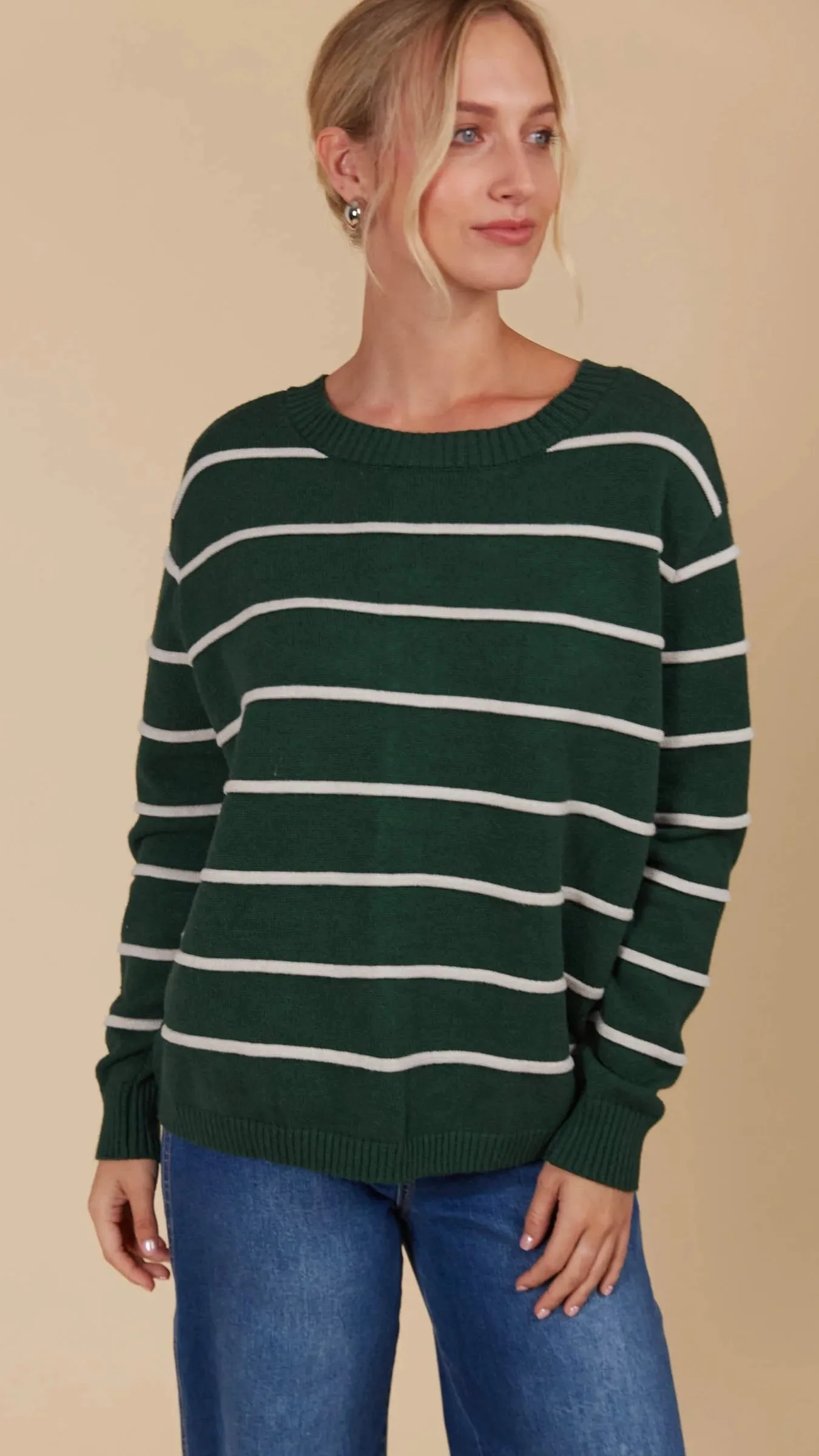 Juno Stripe Jumper Cardigan Pine