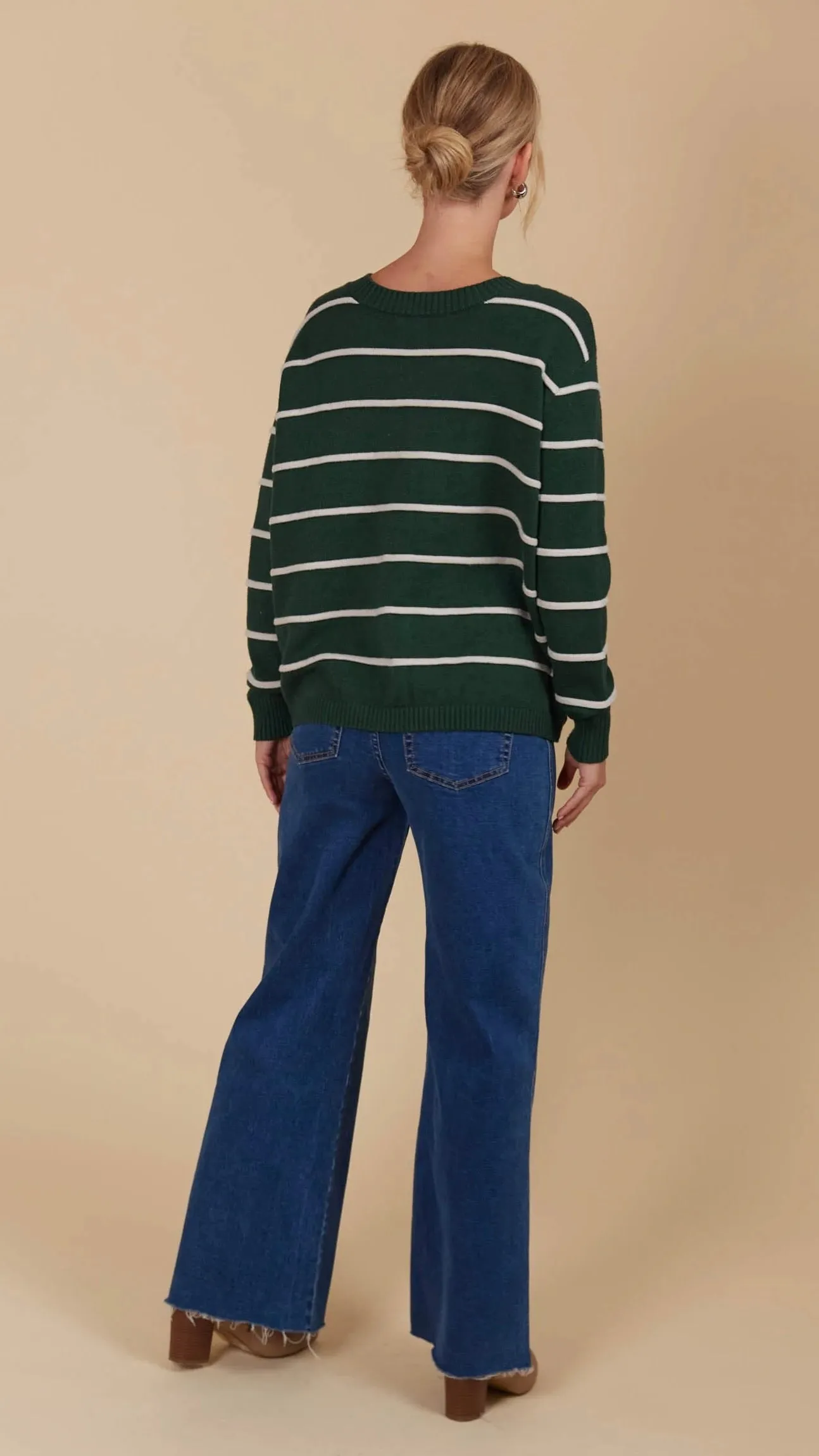 Juno Stripe Jumper Cardigan Pine