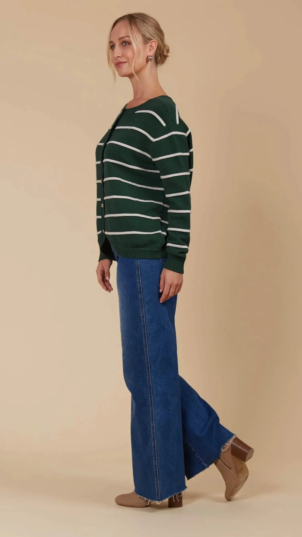 Juno Stripe Jumper Cardigan Pine