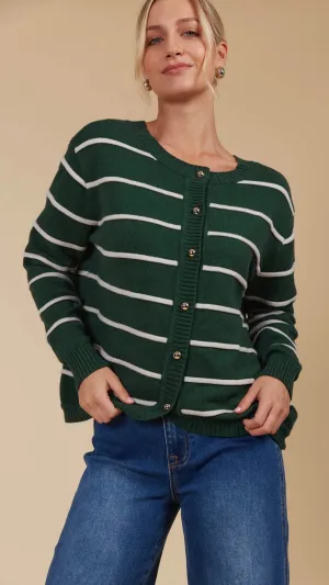 Juno Stripe Jumper Cardigan Pine