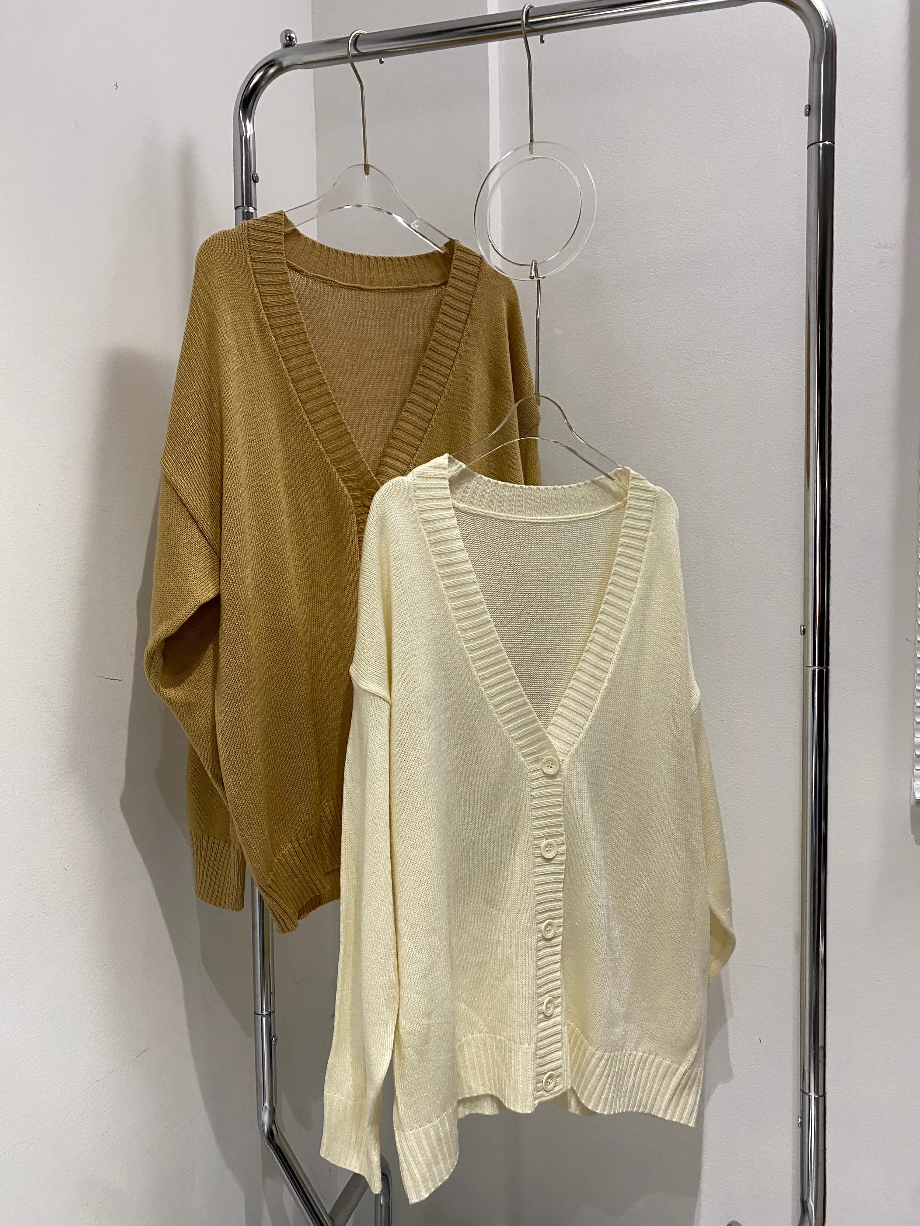 Knitted V-Neck Cardigan - Cream