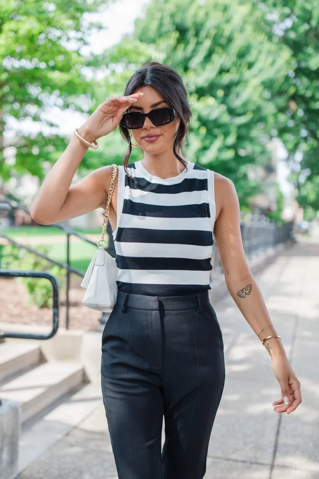 Let's Go Abroad Black Striped Crew Neck Sweater Tank