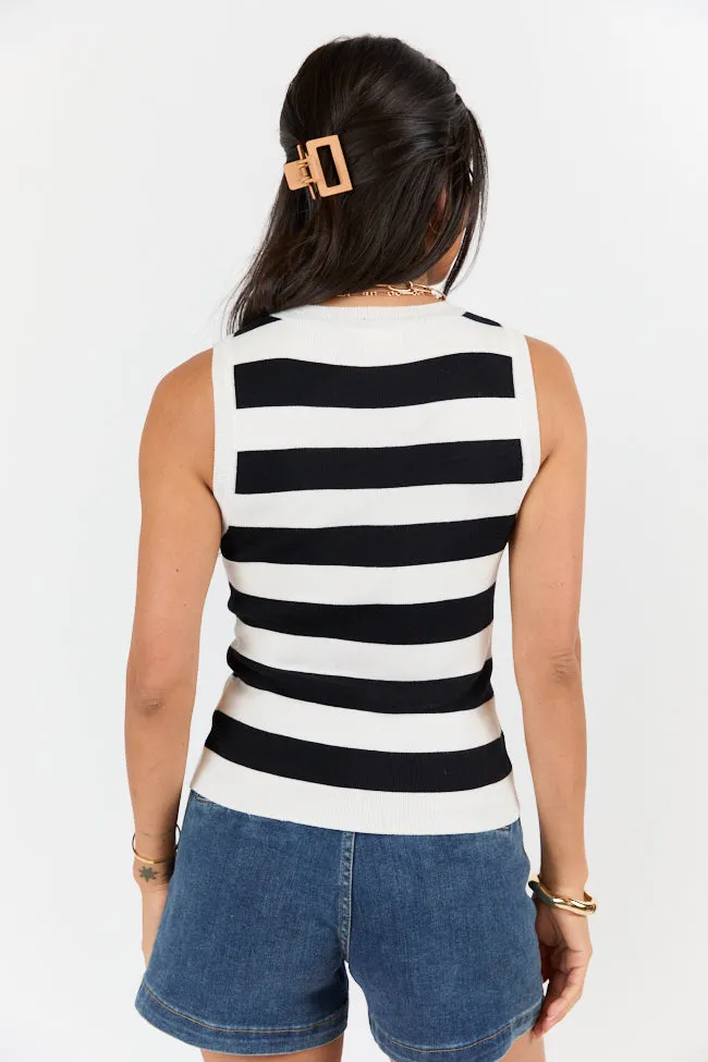 Let's Go Abroad Black Striped Crew Neck Sweater Tank