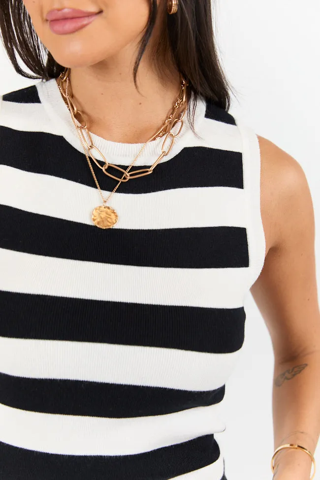 Let's Go Abroad Black Striped Crew Neck Sweater Tank