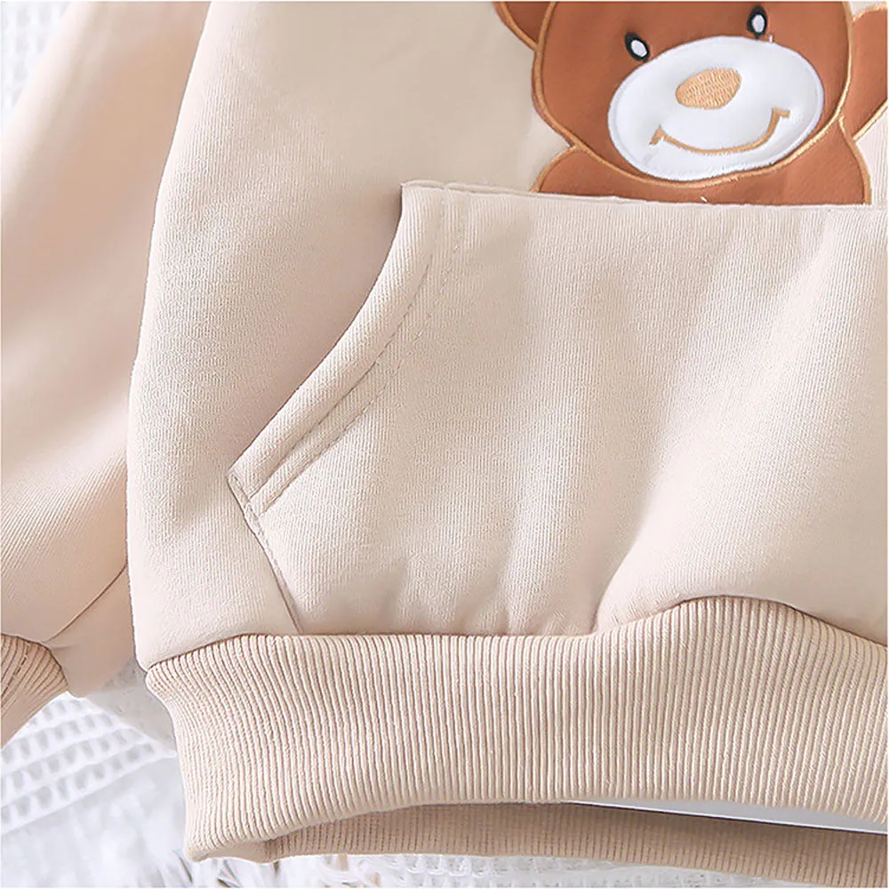 Light Brown Puffer Jacket And Matching Track Suit 3 Pcs Winterwear Set For Toddlers And Kids