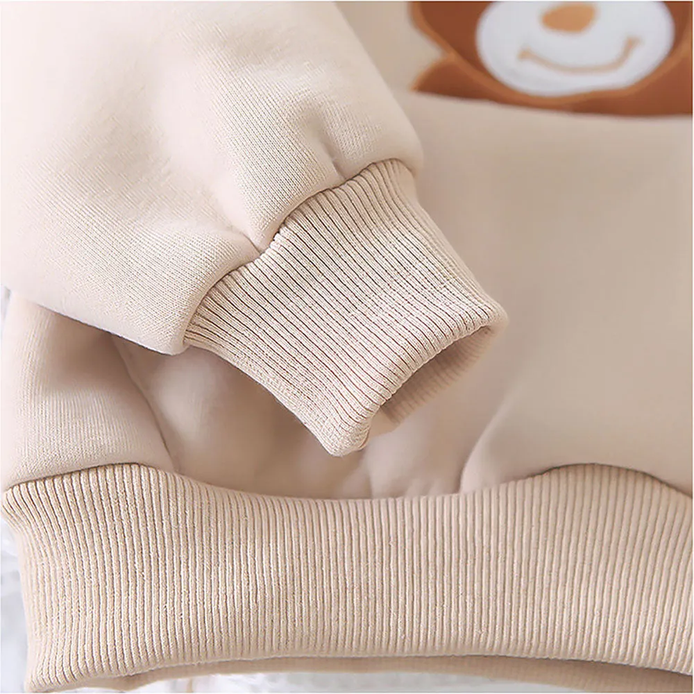 Light Brown Puffer Jacket And Matching Track Suit 3 Pcs Winterwear Set For Toddlers And Kids