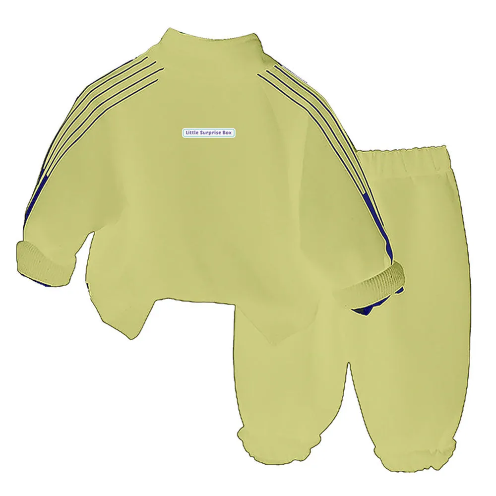 Light Green Letter B Monogram 3 Pcs Track Suit Set For Toddlers And Kids