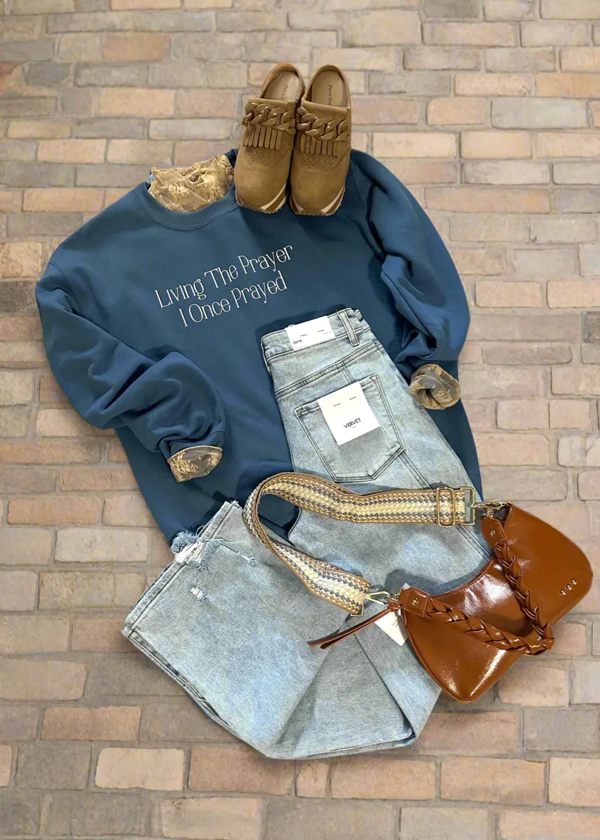 Living The Prayer I Once Prayed Sweatshirt | Indigo Blue