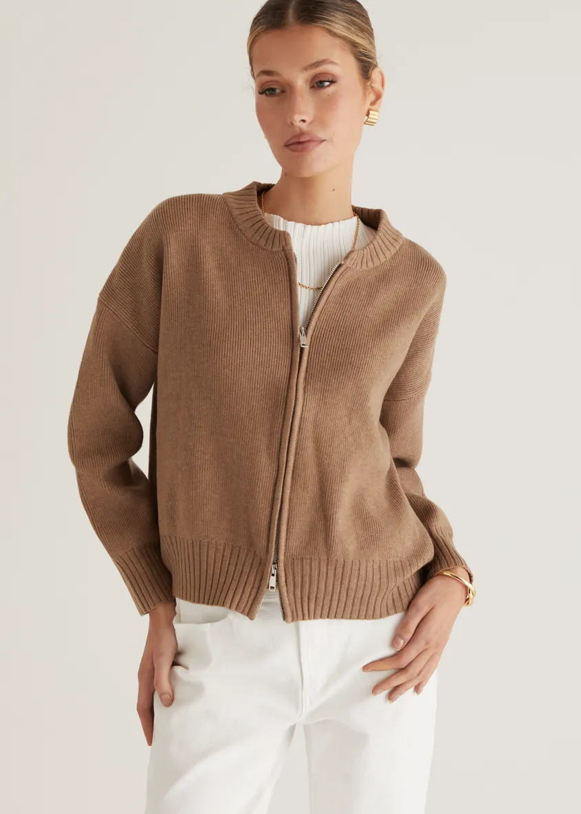 Lizzie Knit Bomber - Oatmeal