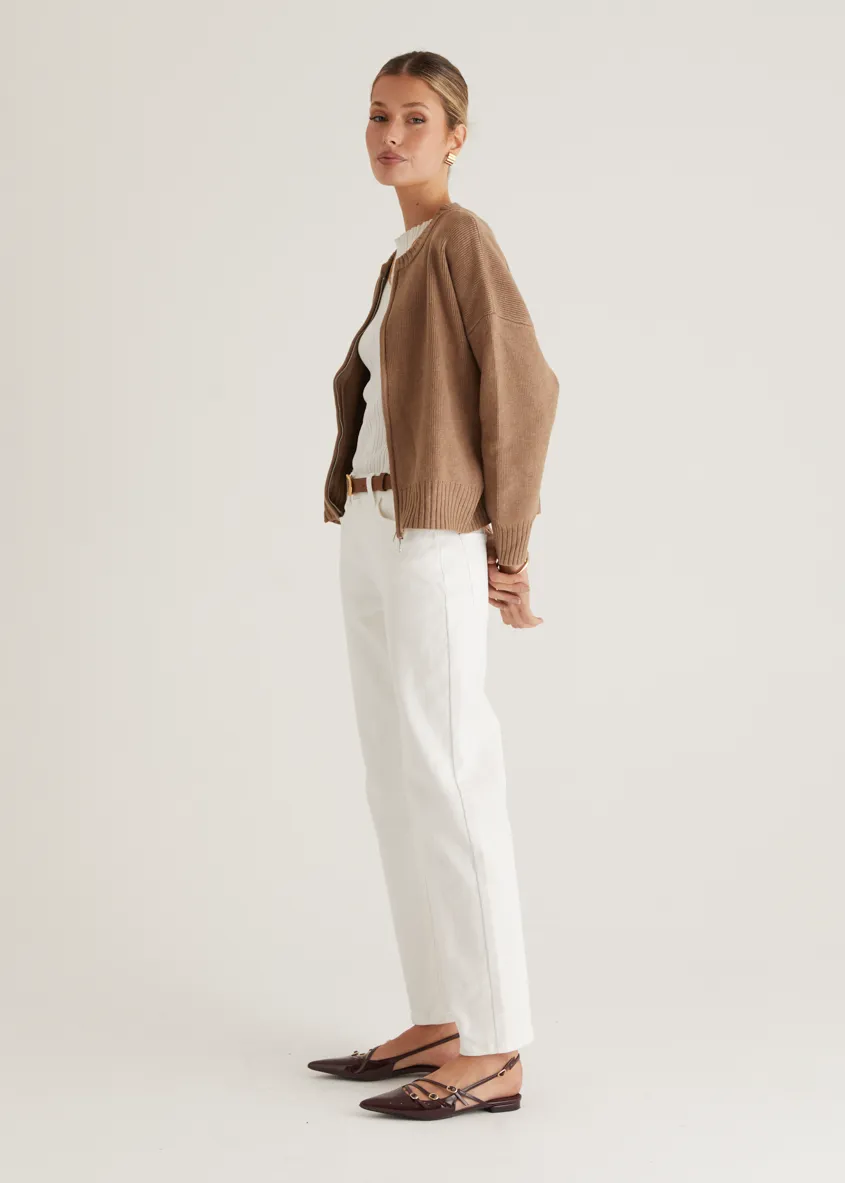 Lizzie Knit Bomber - Oatmeal