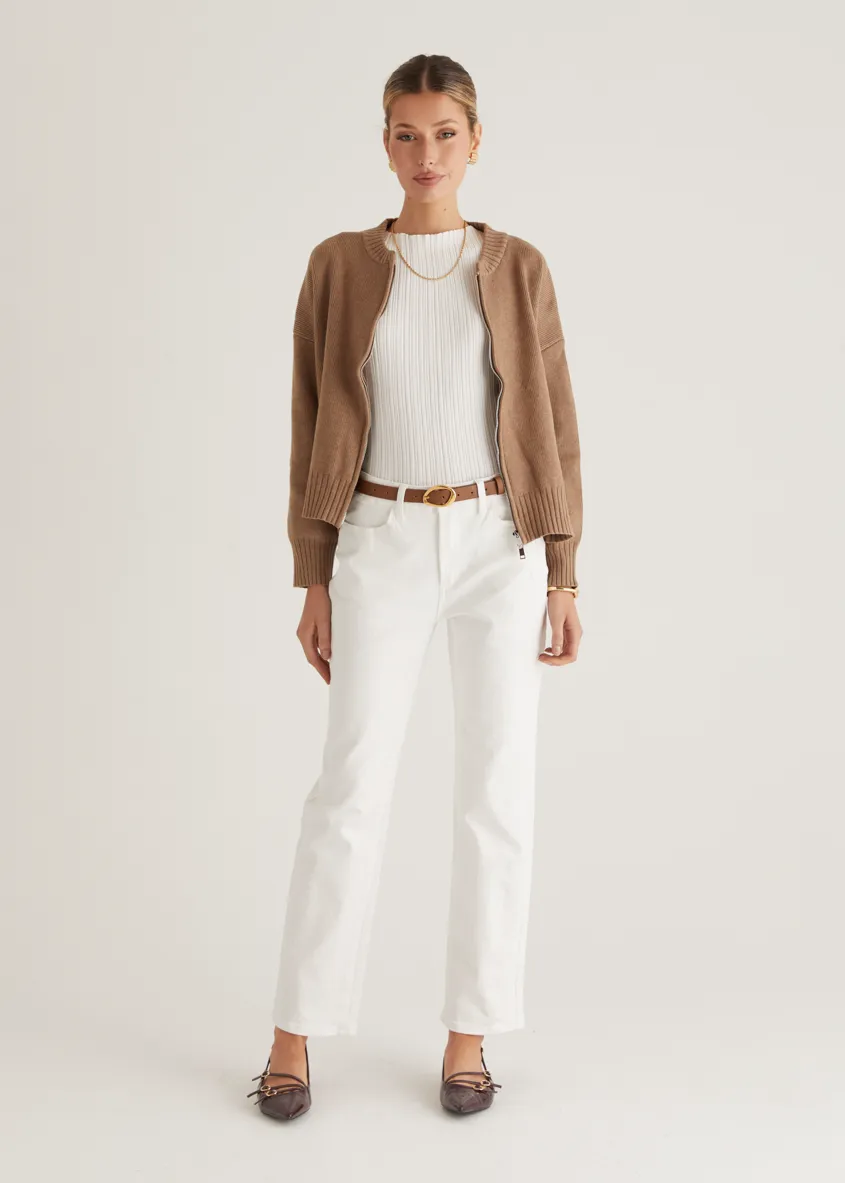 Lizzie Knit Bomber - Oatmeal