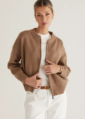 Lizzie Knit Bomber - Oatmeal
