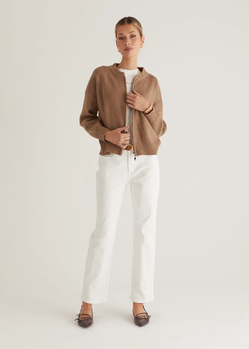 Lizzie Knit Bomber - Oatmeal