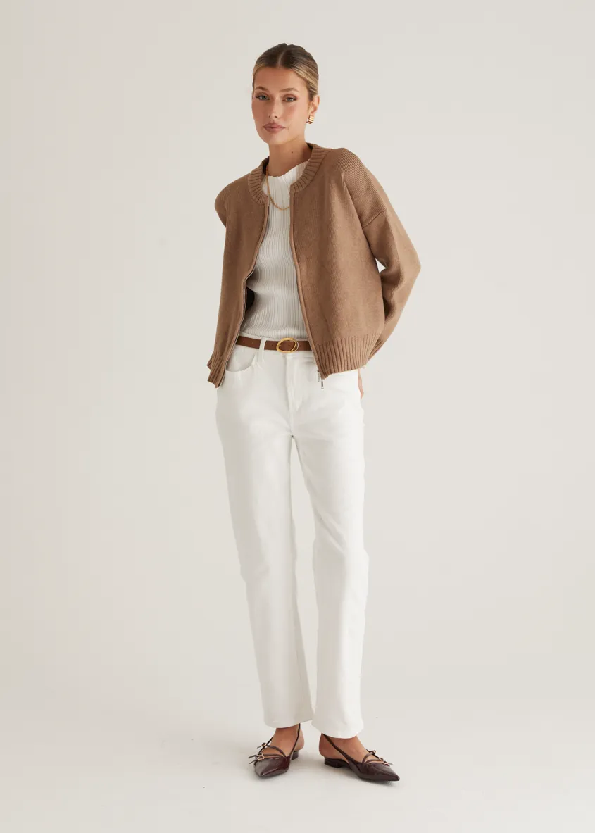 Lizzie Knit Bomber - Oatmeal