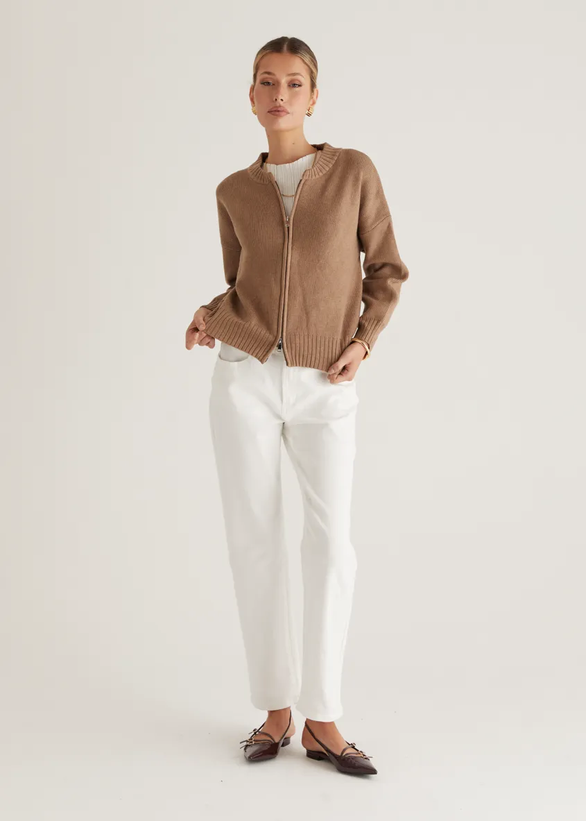Lizzie Knit Bomber - Oatmeal