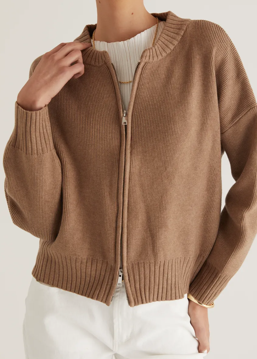 Lizzie Knit Bomber - Oatmeal