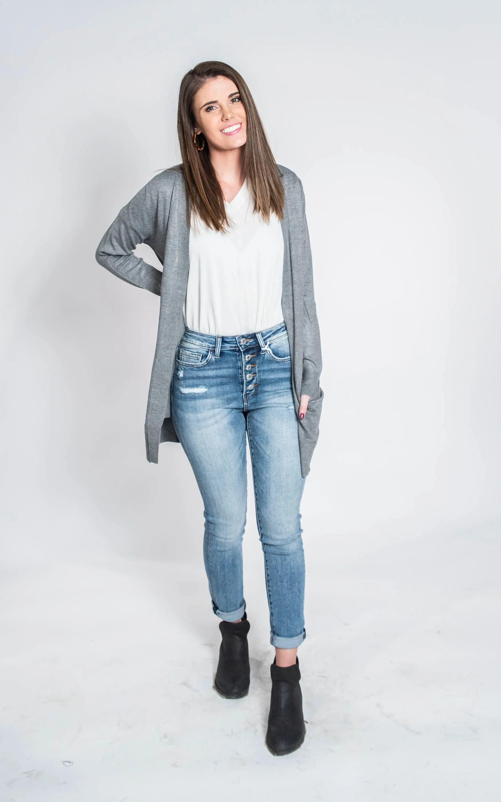 Long Boyfriend Cardigan - Cielo Neutral Colors