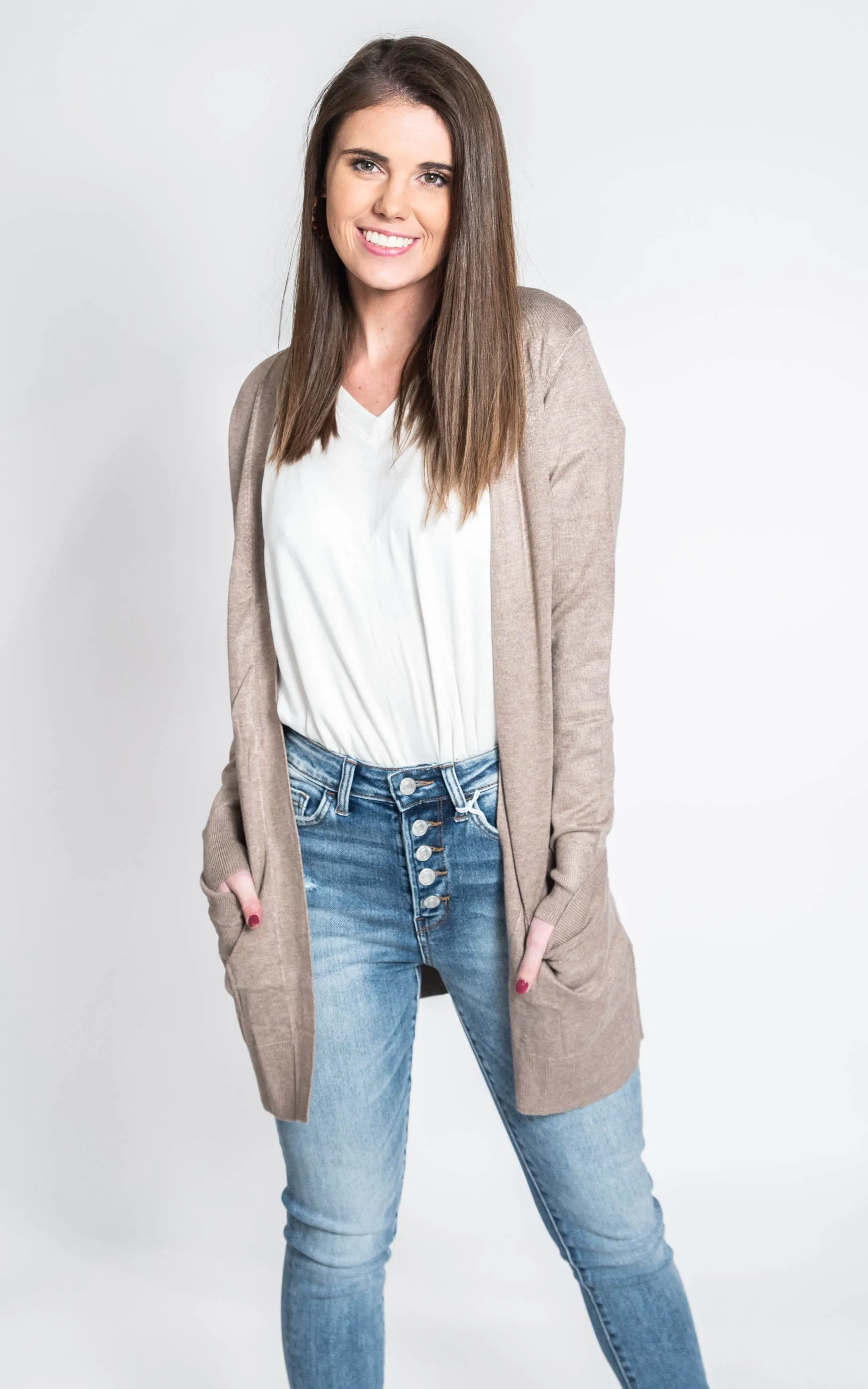 Long Boyfriend Cardigan - Cielo Neutral Colors
