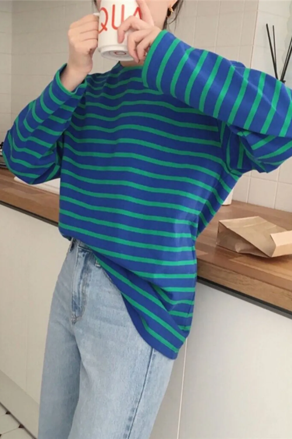 Long Sleeve Cute Colors Striped Loose Shirt