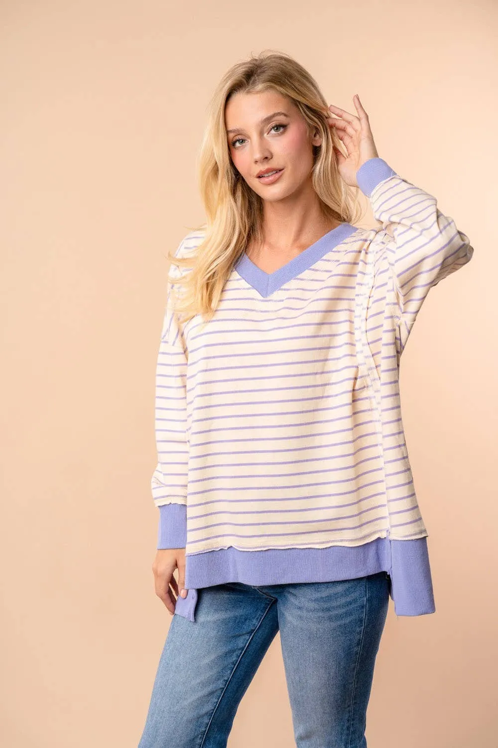 LONG SLEEVE STRIPED KNIT PULLOVER LIME