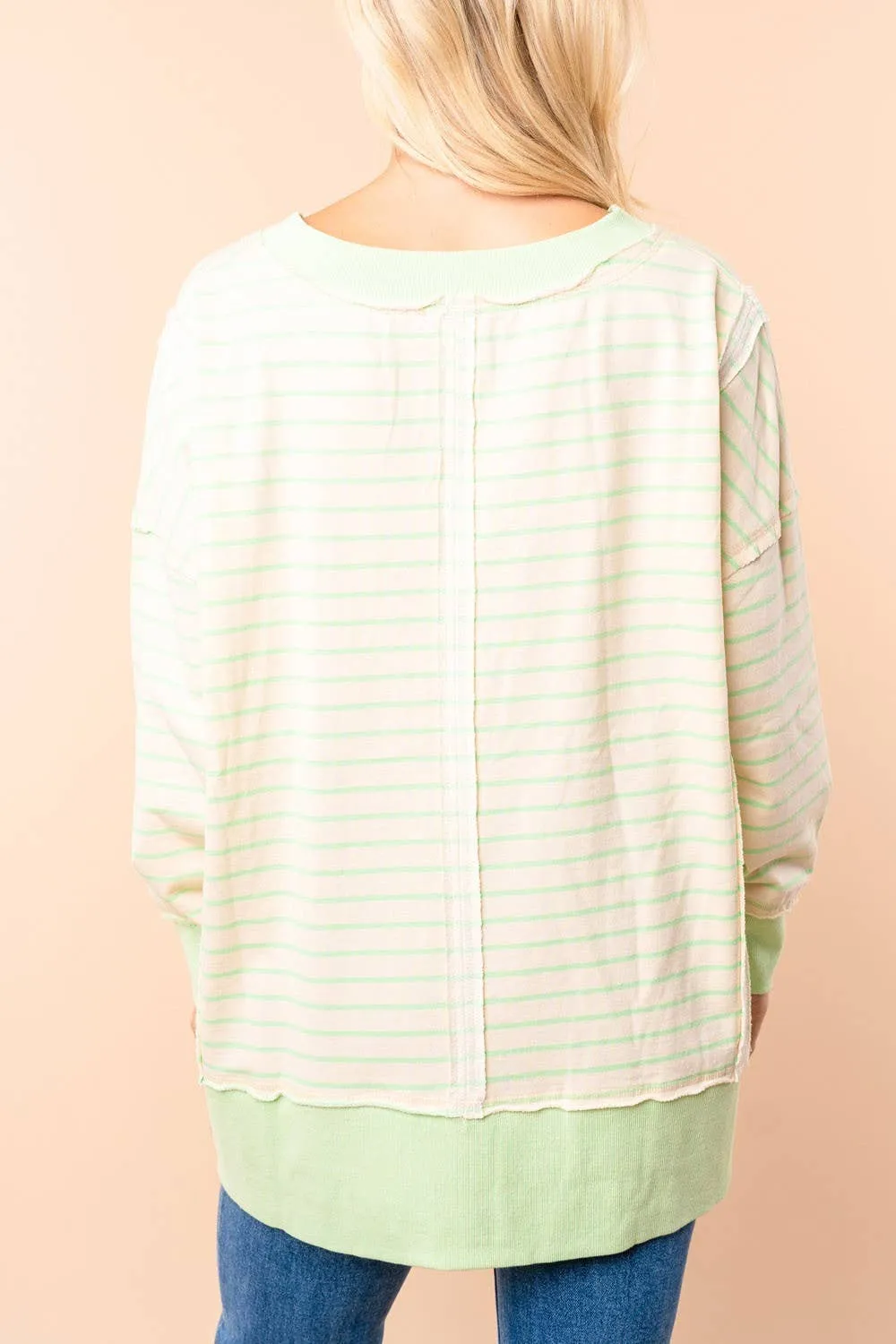 LONG SLEEVE STRIPED KNIT PULLOVER LIME