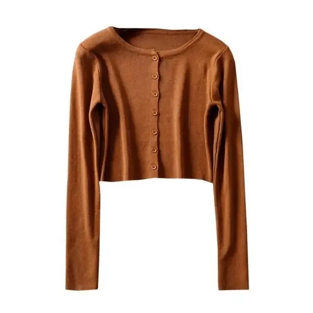 Luxury Style O-neck Short Knitted Sweaters Women Thin Cardigan Fashionable Sleeve Sun Protection Crop Top