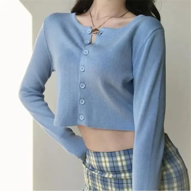 Luxury Style O-neck Short Knitted Sweaters Women Thin Cardigan Fashionable Sleeve Sun Protection Crop Top