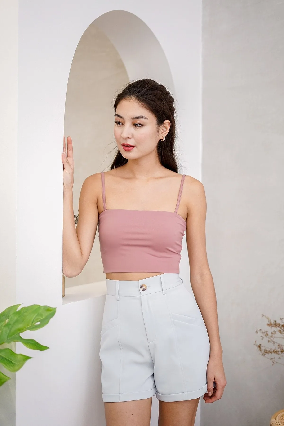 MADEBYNM ZONA SPAG TOP IN MAUVE PINK