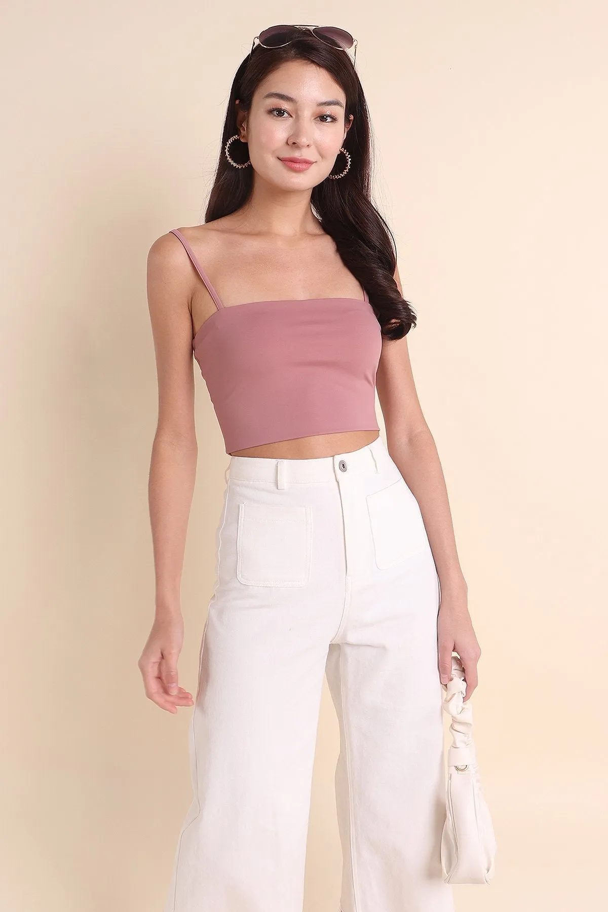 MADEBYNM ZONA SPAG TOP IN MAUVE PINK