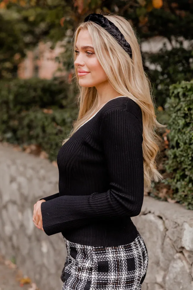 Make A Move Black And Ivory Contrast Trim Sweater FINAL SALE