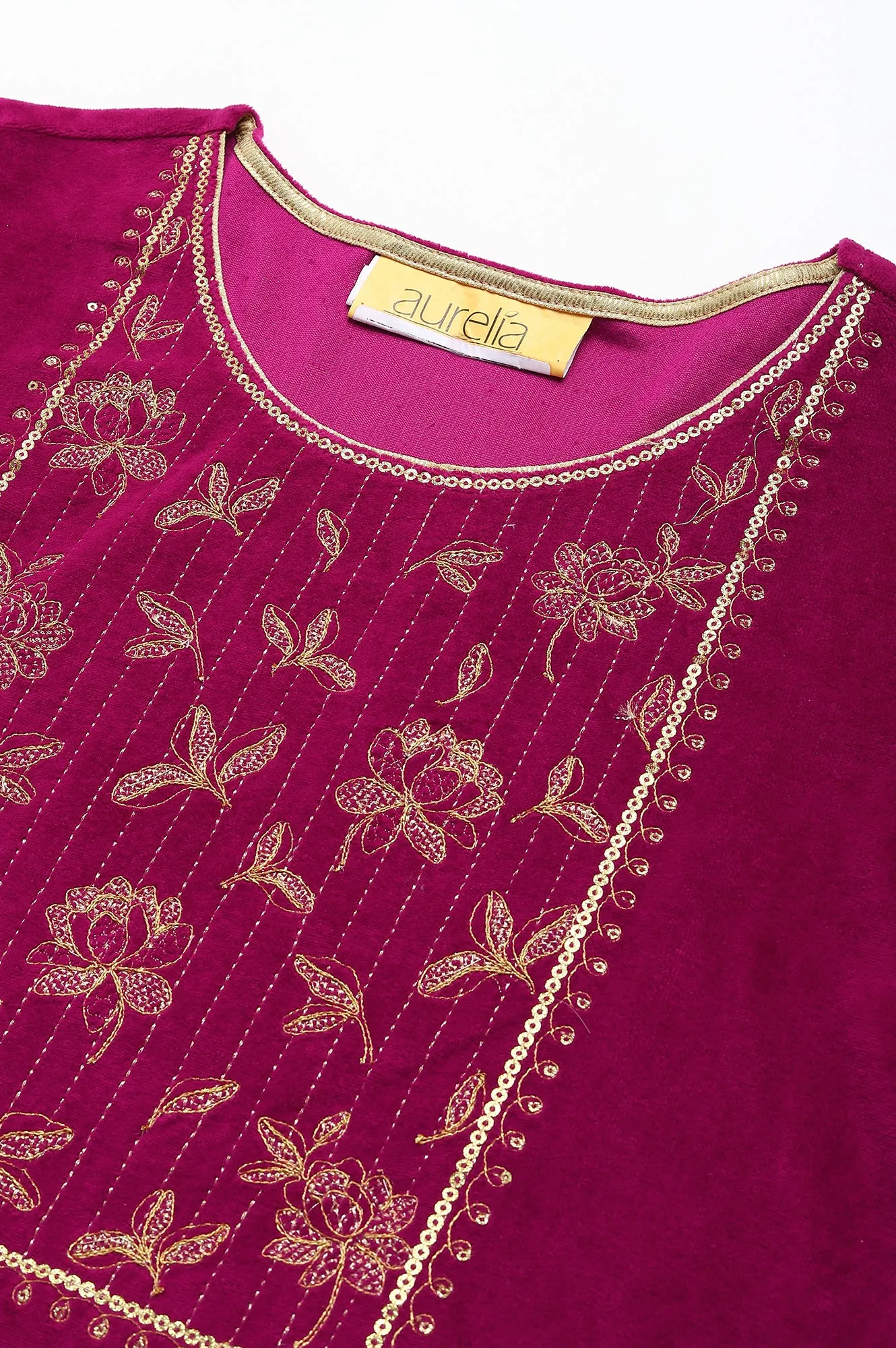 Maroon Embroidered kurta with Pants Set