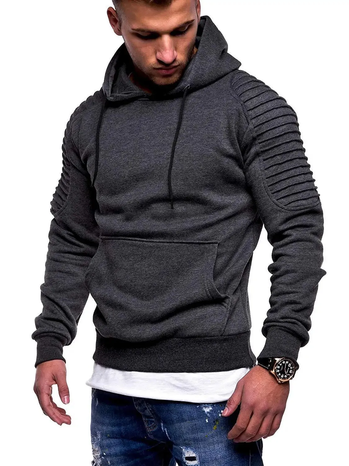 Men's Coregated Sleeve Pullover Hoodie