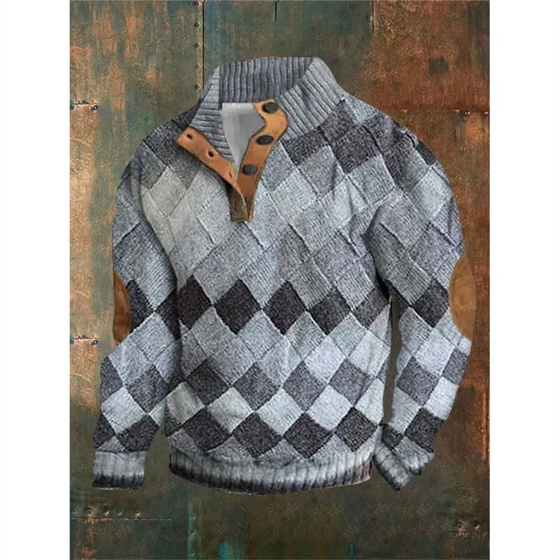Men's Winter 6-Button Henry Collar Long-sleeved Sweater