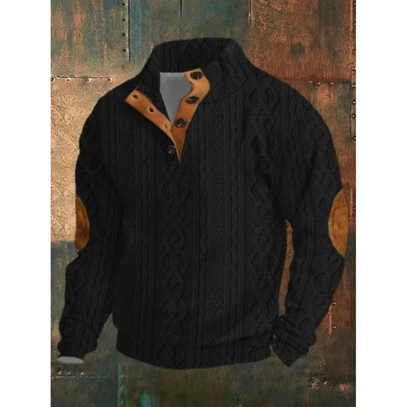Men's Winter 6-Button Henry Collar Long-sleeved Sweater
