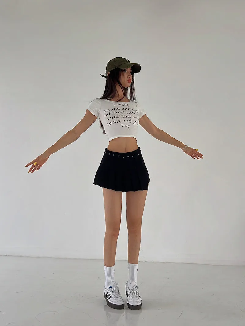Mia Solid Color Irregular Shape High Waist Pleated Mini Skirt