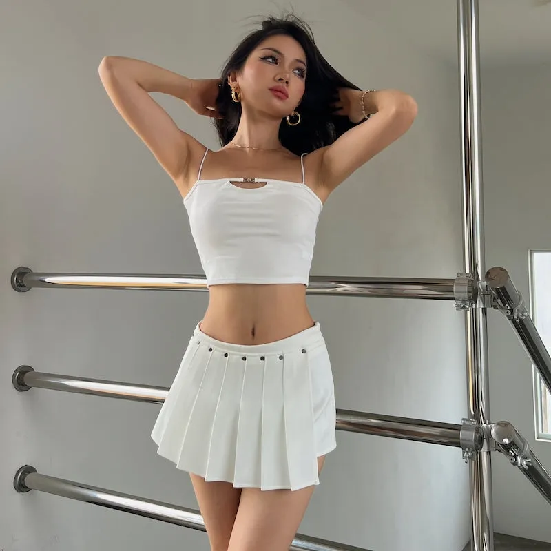 Mia Solid Color Irregular Shape High Waist Pleated Mini Skirt