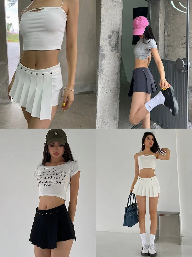 Mia Solid Color Irregular Shape High Waist Pleated Mini Skirt