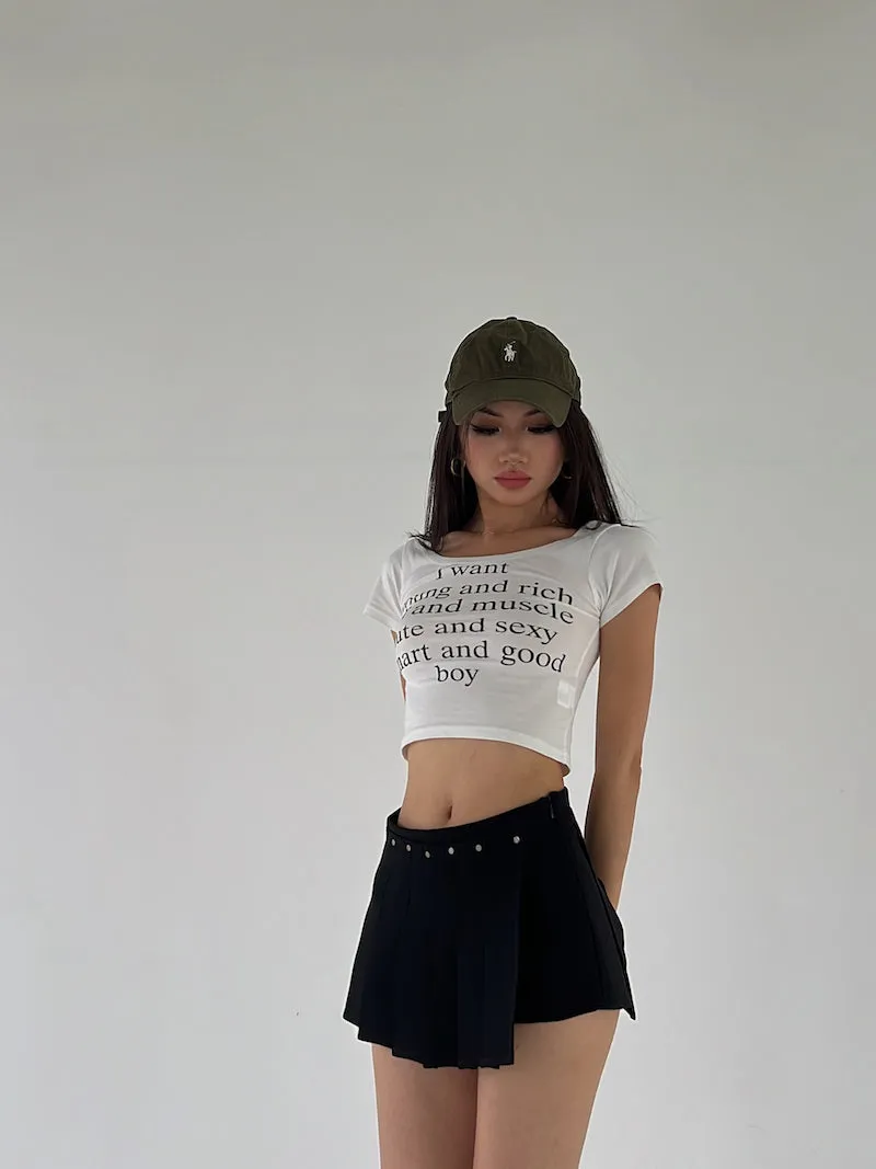 Mia Solid Color Irregular Shape High Waist Pleated Mini Skirt