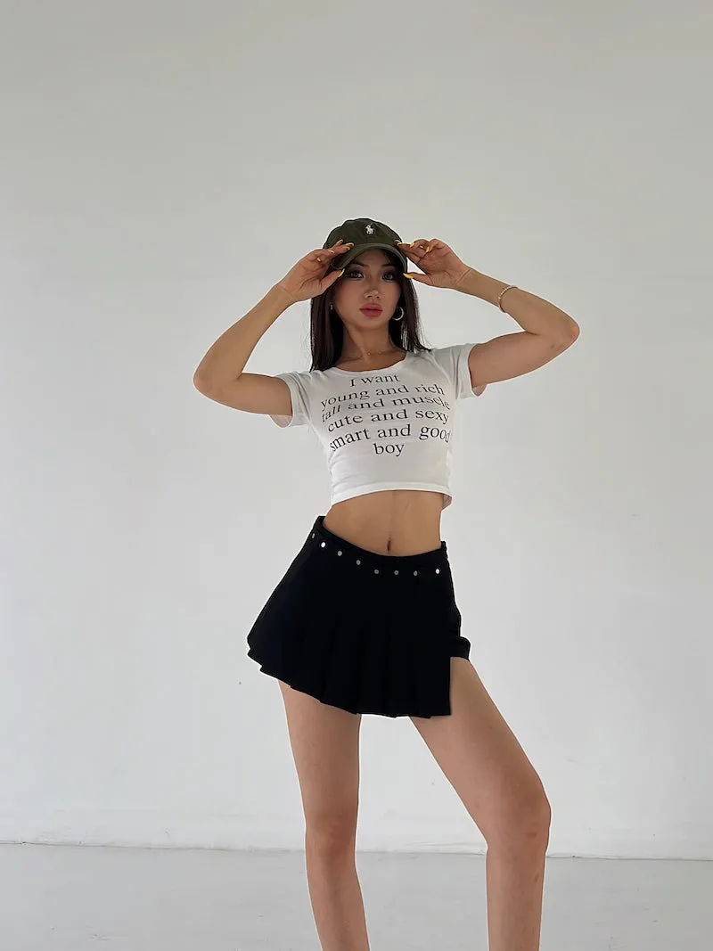 Mia Solid Color Irregular Shape High Waist Pleated Mini Skirt