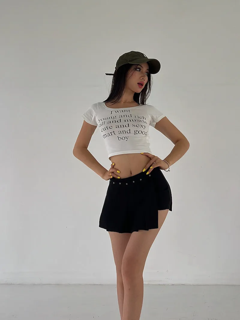 Mia Solid Color Irregular Shape High Waist Pleated Mini Skirt