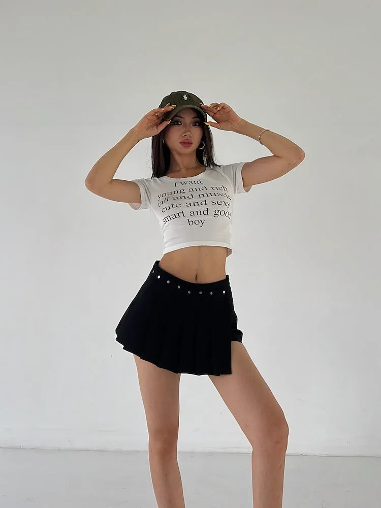 Mia Solid Color Irregular Shape High Waist Pleated Mini Skirt