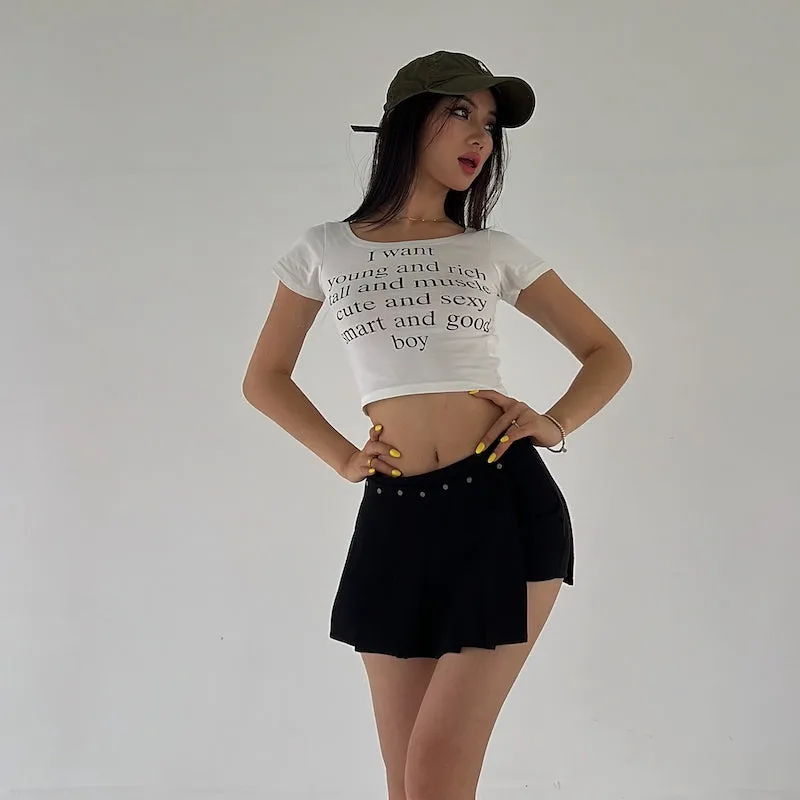Mia Solid Color Irregular Shape High Waist Pleated Mini Skirt
