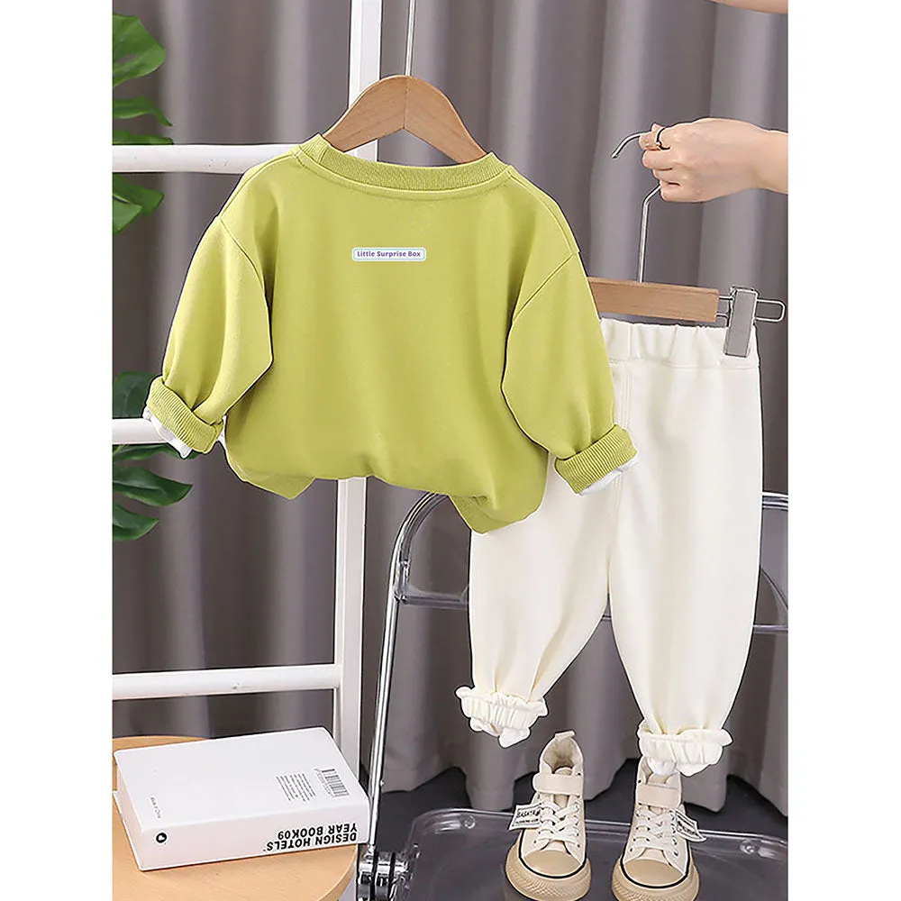 Mint Green 3D Cap Design 2 Pcs Track Suit Set For Toddlers And Kids