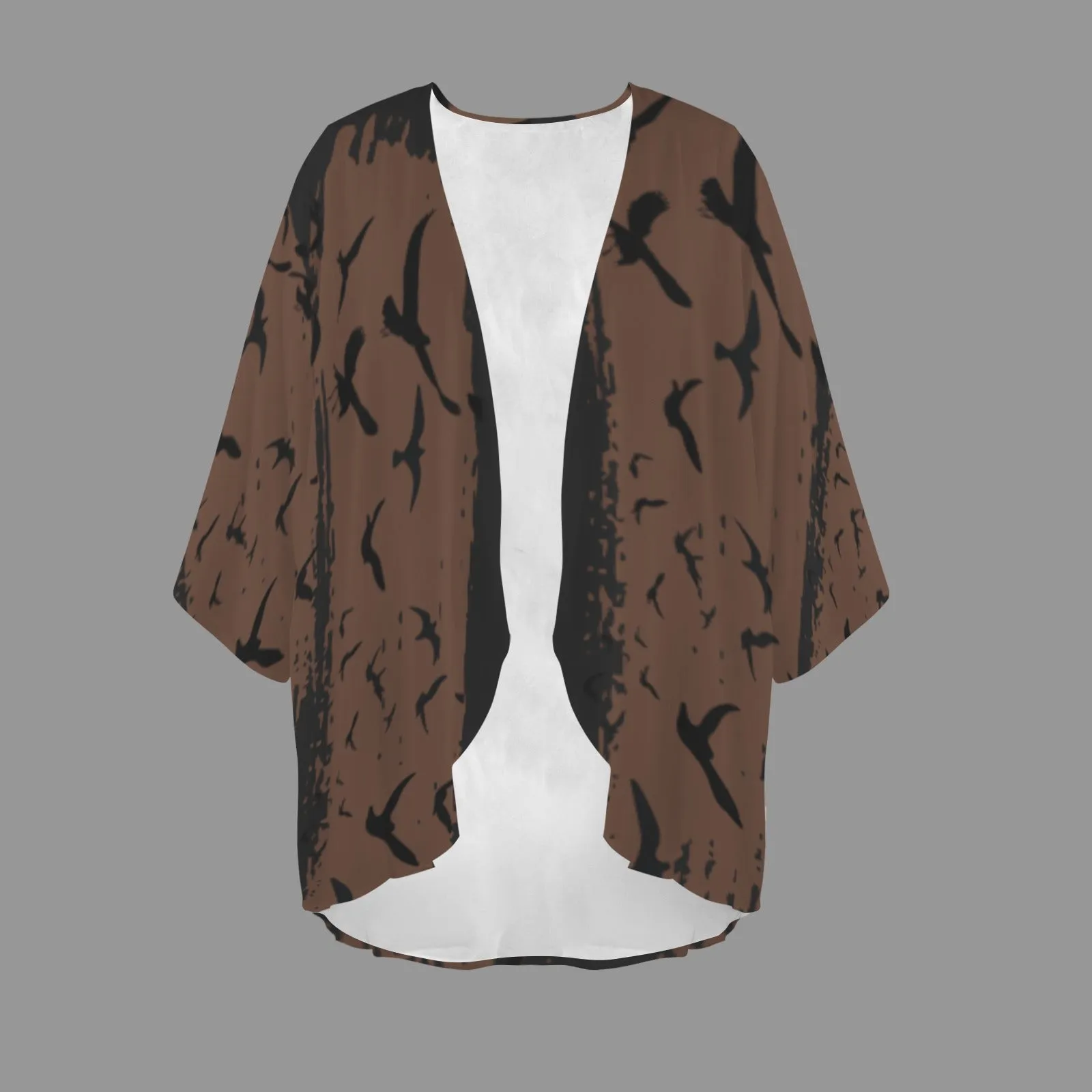 Murder of Crows Custom Kimono Chiffon Cover Up, Witchy Crow Lover Chiffon Wrap