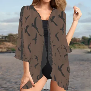 Murder of Crows Custom Kimono Chiffon Cover Up, Witchy Crow Lover Chiffon Wrap