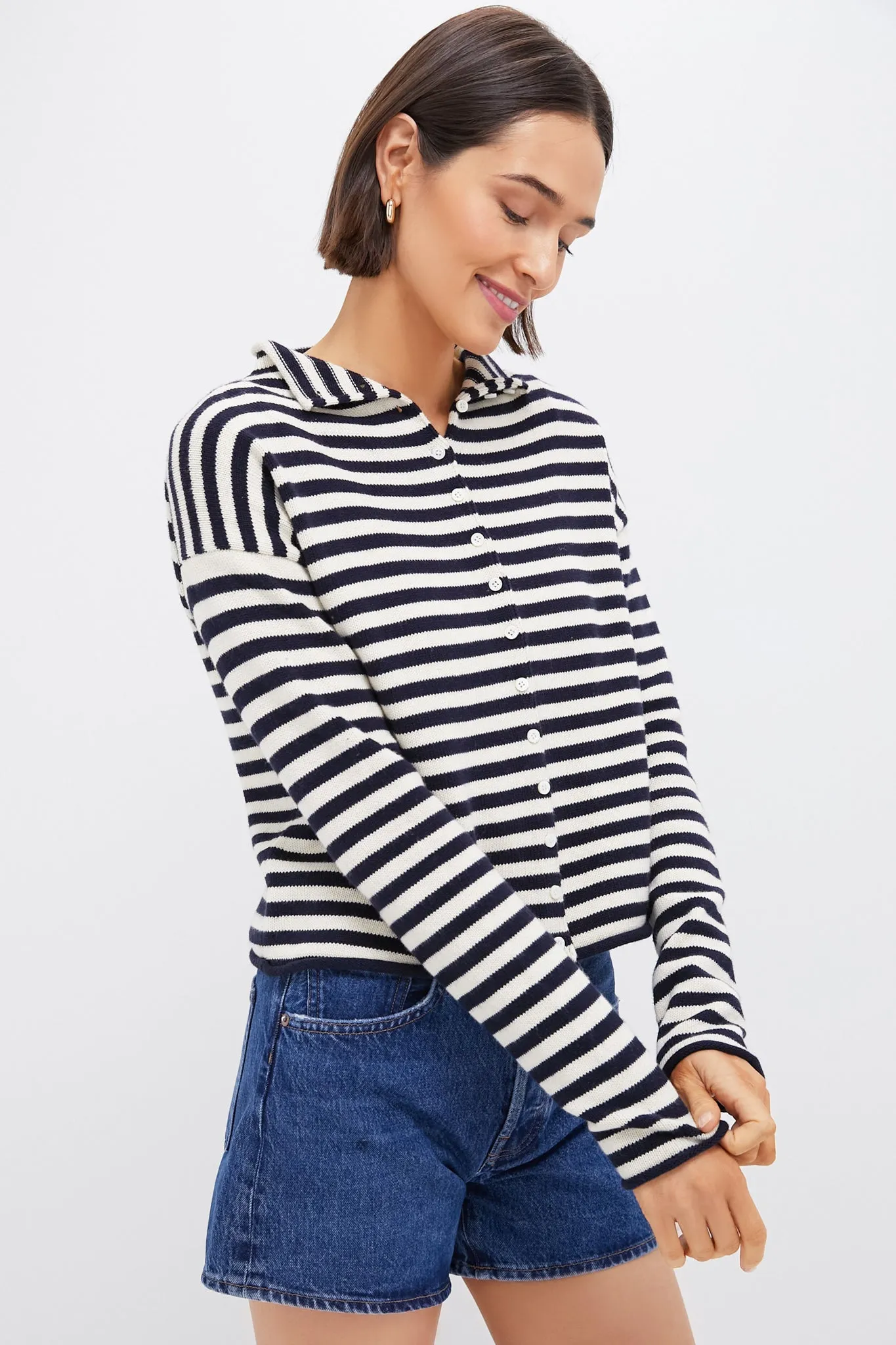 Navy and Ivory Stripe Taylor Cardigan