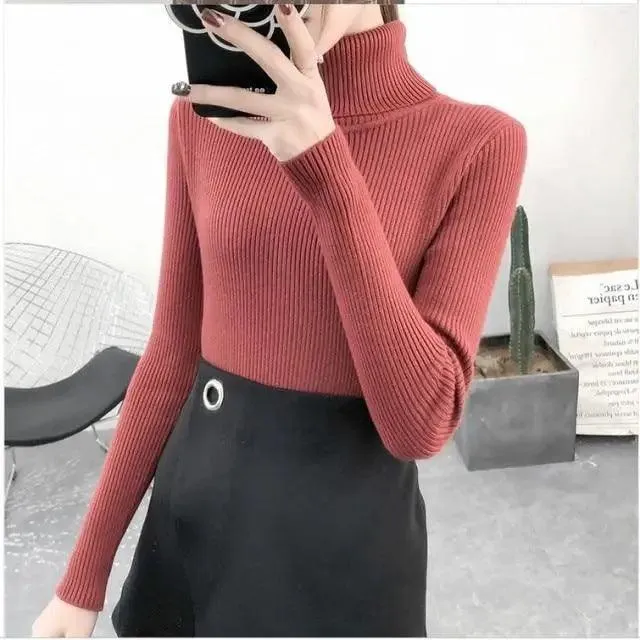 New Elegance Autumn/Winter Knitted Jumper Tops Turtleneck Pullovers Casual Sweaters Women Shirt Long Sleeve Tight Sweater Girls